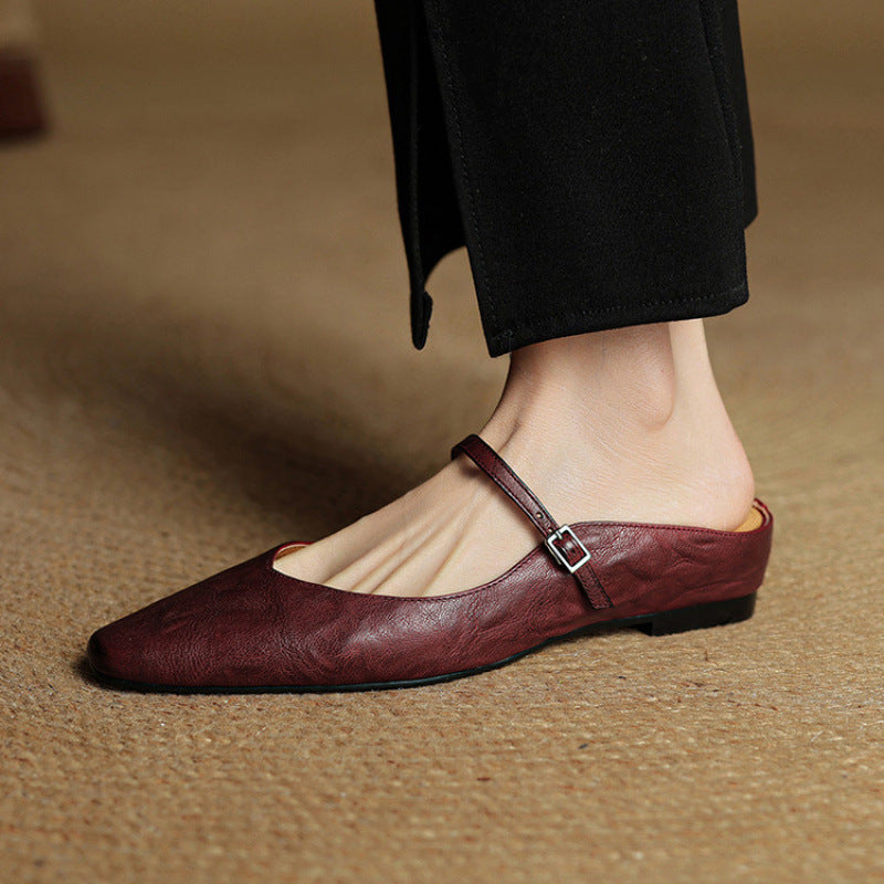 Summer New Women's Closed Toe Cowhide Slippers
